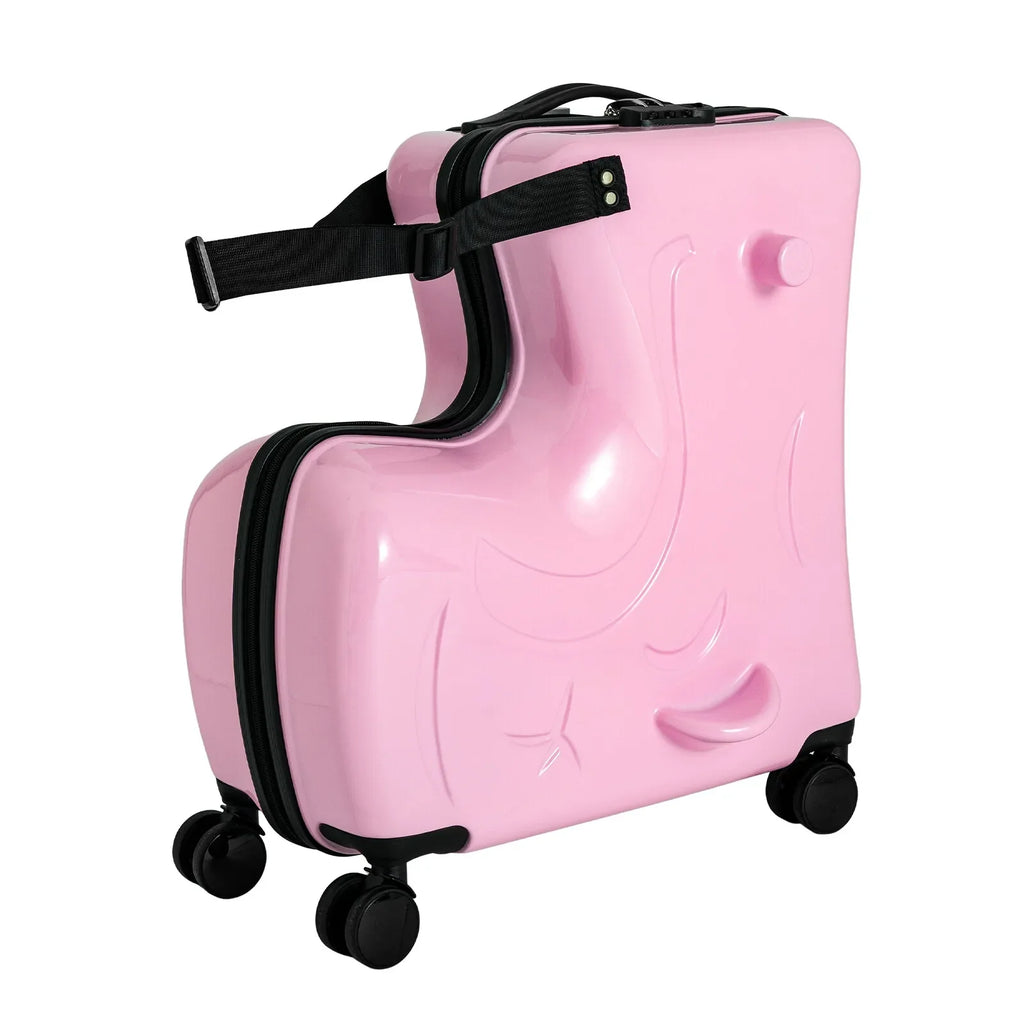 Horse Shaped Pink Luggage Case Kids Ride-On Roll Suitcase Luggage Bags Wheeled Trolley Lugg ≤30kg for Children Aged 3-6