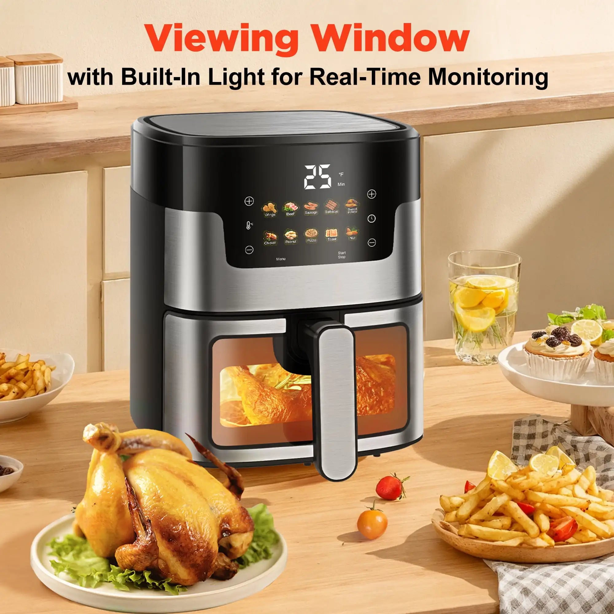 Air Fryer Oven, 10-in-1 7.5Qt Multifunction Air Fryer with Digital LED Touch Screen, 10 Preset Cookings, Dishwasher-Safe Basket,