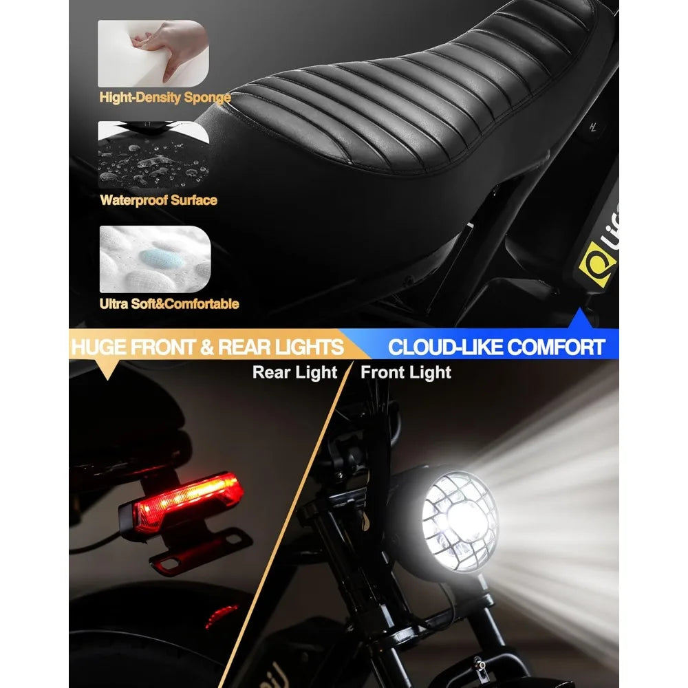 Electric Bike for Adults-1500W Peak Motor 20" Fat Tires 28MPH(Unlock to 35MPH) EBike Moped, 624-1248Wh Removable Battery