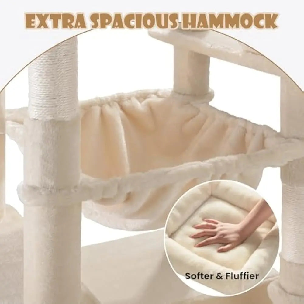 81in Multi-Level Tall Cat Tree Tower Larger Cat Condo Furniture with Hammock, Cozy Pussycat Perches, Sisal Scratching Posts