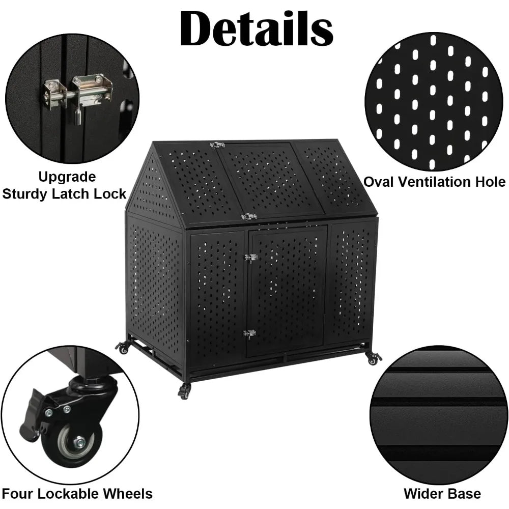 44'' indestructible heavy duty roof dog crate - steel construction with lockable double door - indoor kennel for large dogs with