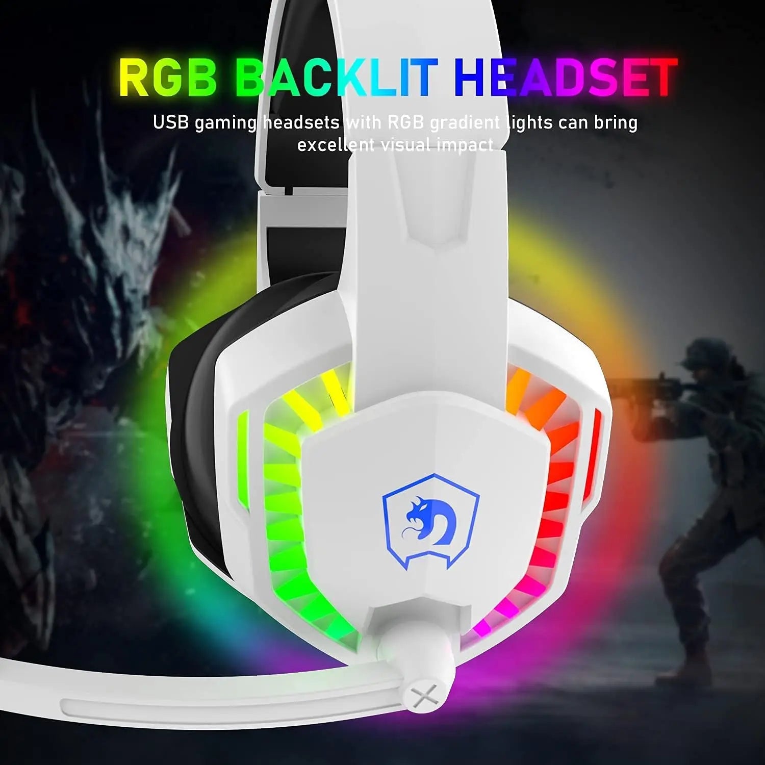 Wired Gaming Headset RGB Backlight Retractable Noise Isolating Microphone Stereo Sound Deep Bass Memory Foam Earmuff Headphone