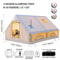 13' x 10' Inflatable Camping Tent for 8-10 Person,4 Season Blow up Tents Waterproof, Air Tent with Chimney Hole AC Port