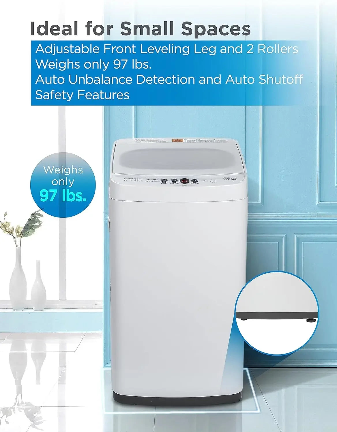 Compact Washing Machine with 6 Wash Cycles, Portable Clothes Washer Featuring 3 Water Leve