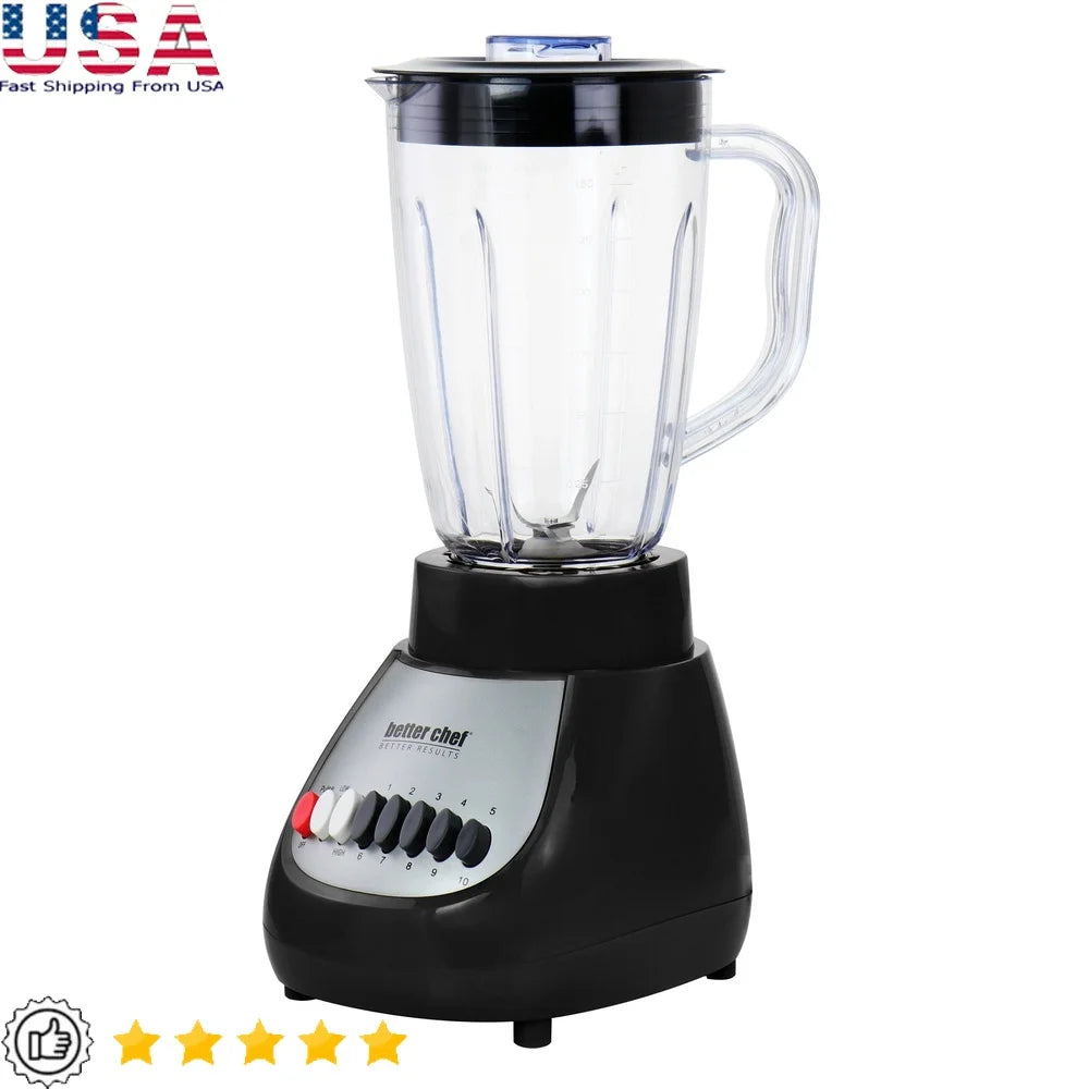10 Speed 350W Countertop Blender with Plastic Jar Pulse Function Stainless Steel Blade Easy Clean Electric Base Filler Cap