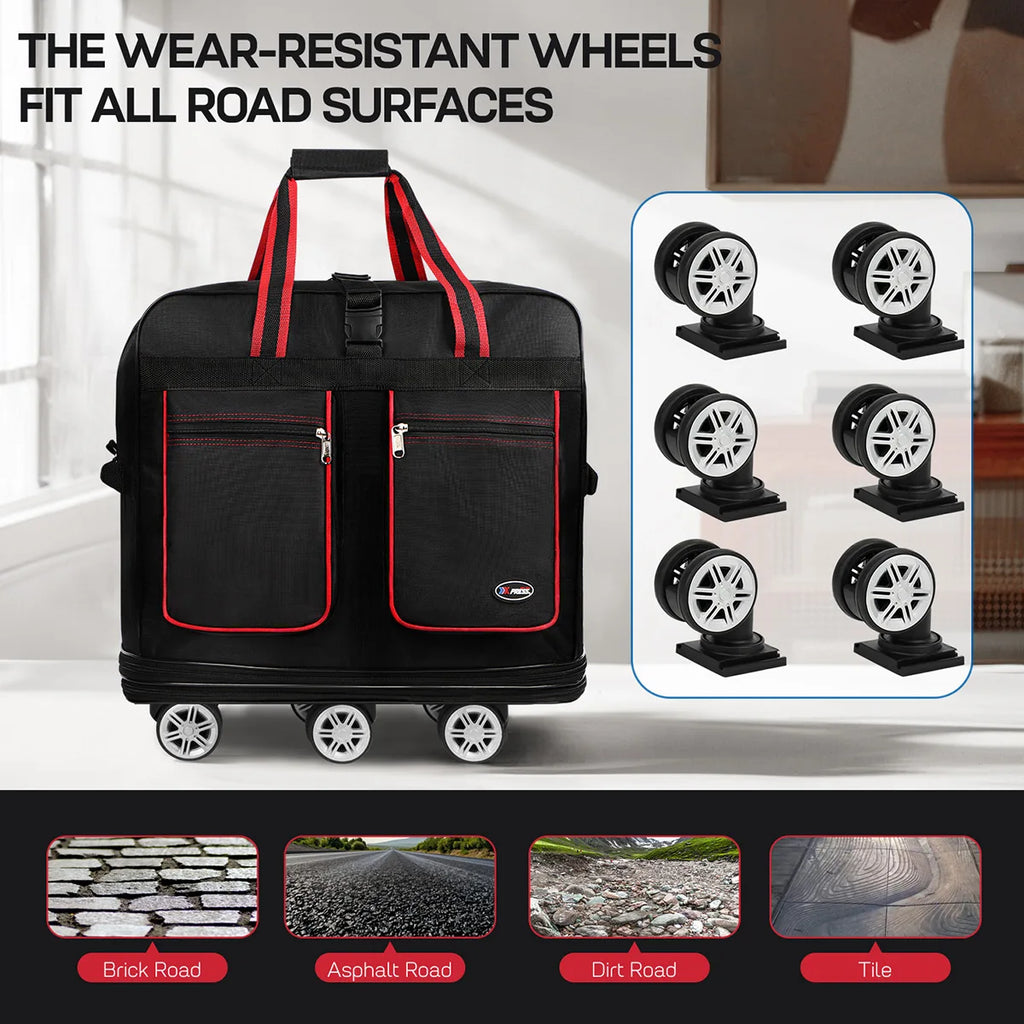 Foldable Travel Bag Hand Carry Duffel Bag with Wheels Expandable Rolling Travel Bag Large Capacity Waterproof Luggage Bag