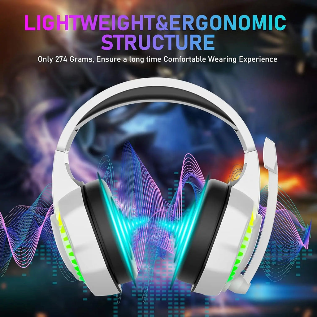 Wired Gaming Headset RGB Backlight Retractable Noise Isolating Microphone Stereo Sound Deep Bass Memory Foam Earmuff Headphone