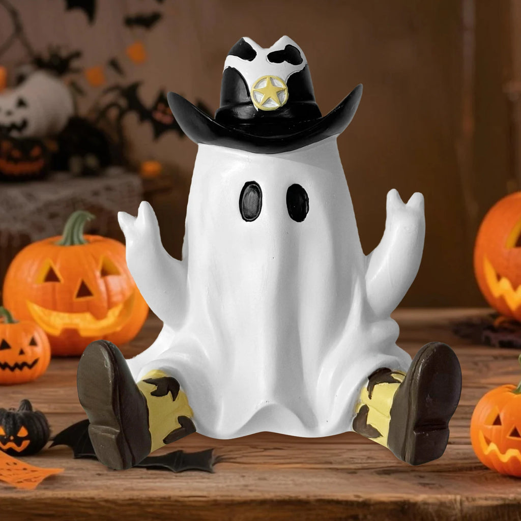 Cowboy Specter Statue Ornaments with Boots Halloween Ghost Ornaments Funny Specters Ornaments for Home Porch & Garden