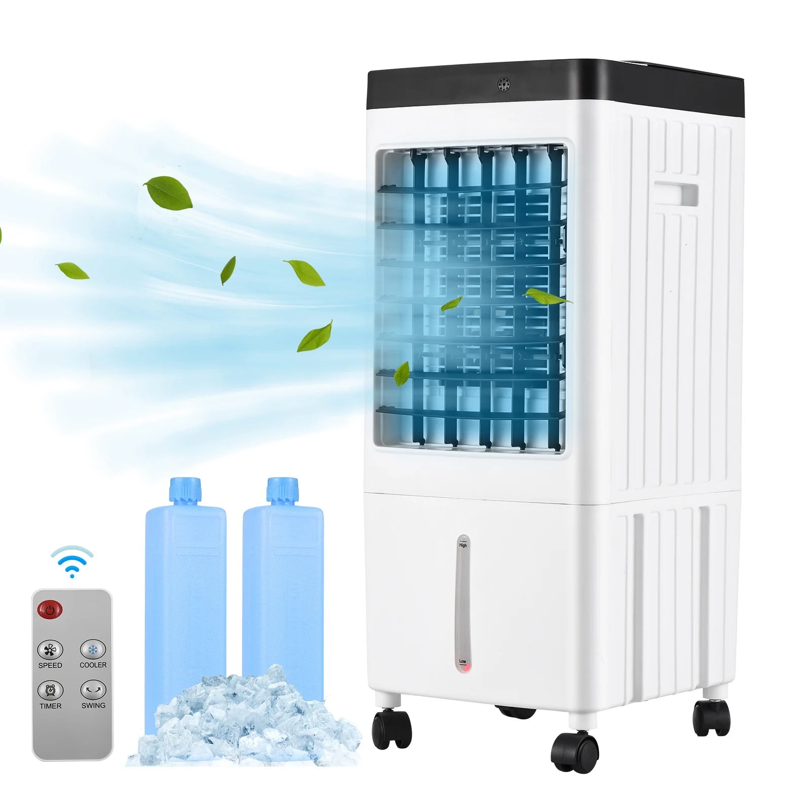 Portable air conditioning fan, evaporative cooler, 3-speed cooling machine with 7-hour timer remote control