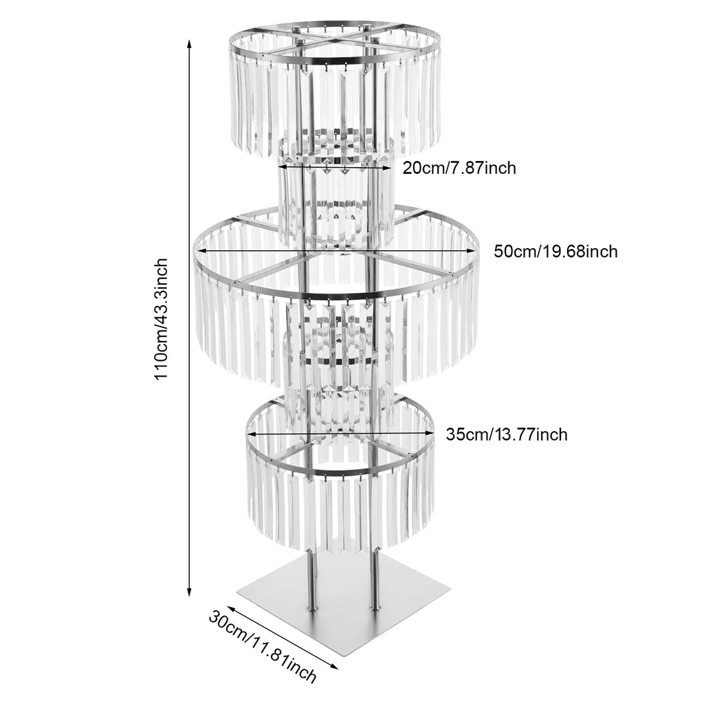 2Pcs 43.3" Silvery Acrylic Flower Vase 5 Tiers Wedding Centerpieces Vase,W/ Hanging Crystals, for Party Hotel Table Decoration