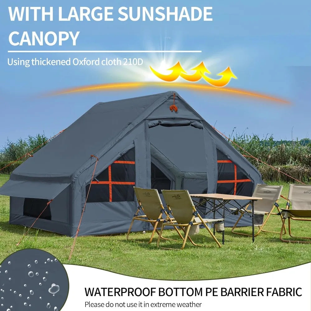 inflatable tent with pump,4-6 person instant glamping camping tents house, easy setup blow up family tents for 4 seasons