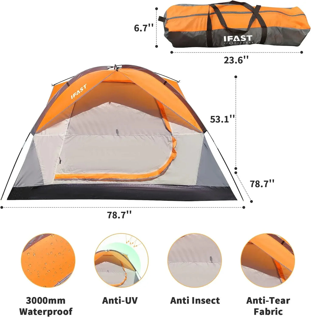 2/6 Family Camping Tents, Outdoor Double Layers Waterproof Windproof with Top Roof Rainproof and Large Mesh Windows Portable