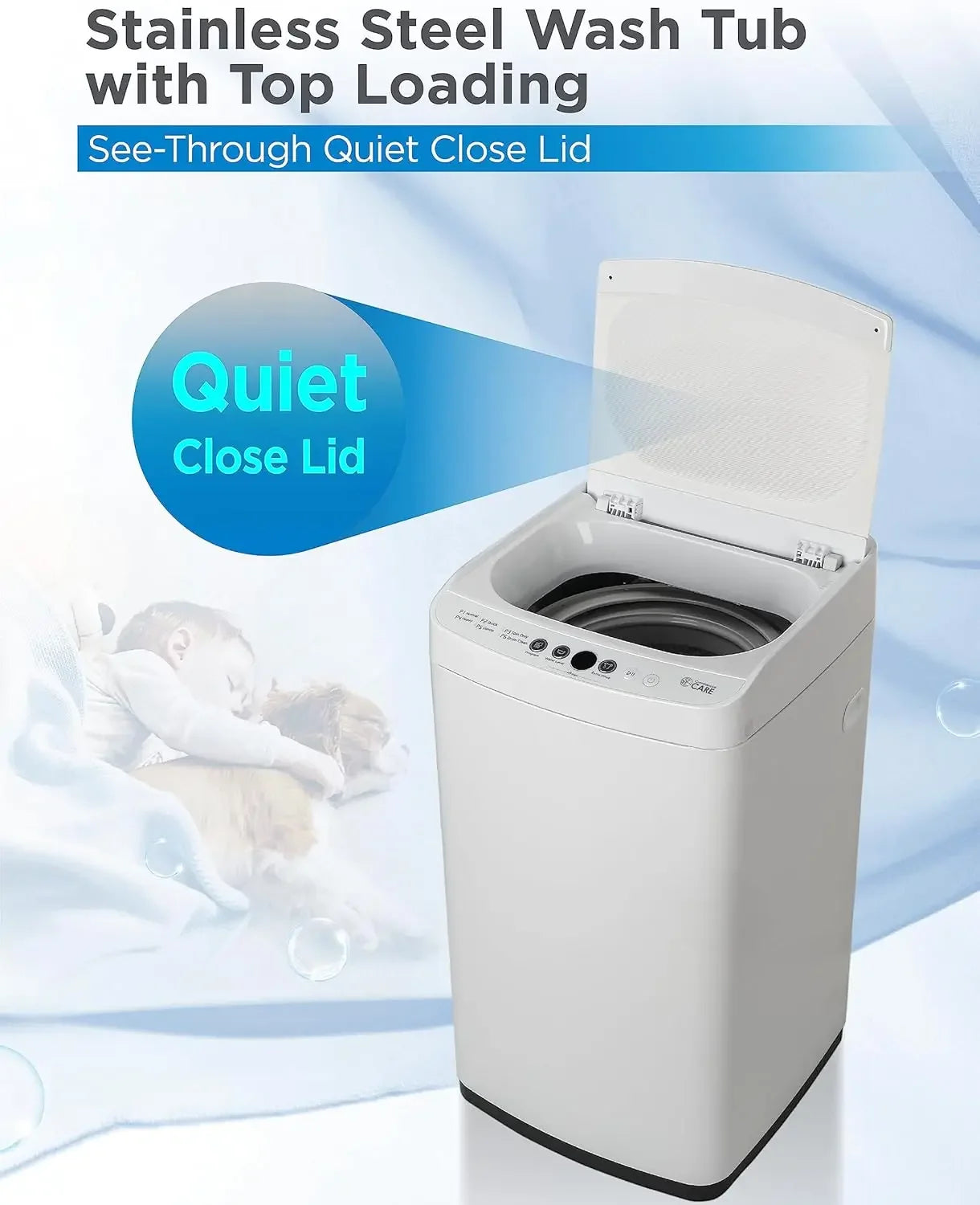 Compact Washing Machine with 6 Wash Cycles, Portable Clothes Washer Featuring 3 Water Leve