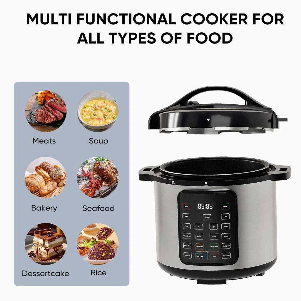 Instant Cooker 8 Quart 7-in-1 Electric Pressure Cooker Multi-Function Features & Stainless Steel Pot