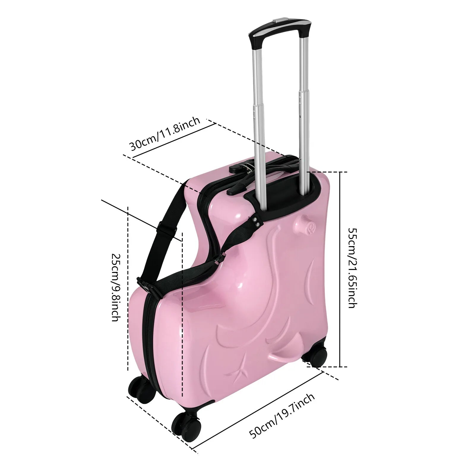Horse Shaped Pink Luggage Case Kids Ride-On Roll Suitcase Luggage Bags Wheeled Trolley Lugg ≤30kg for Children Aged 3-6