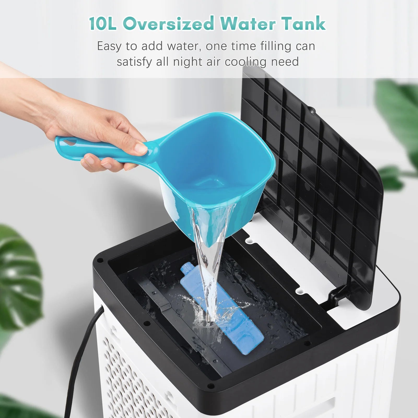 Portable air conditioning fan, evaporative cooler, 3-speed cooling machine with 7-hour timer remote control