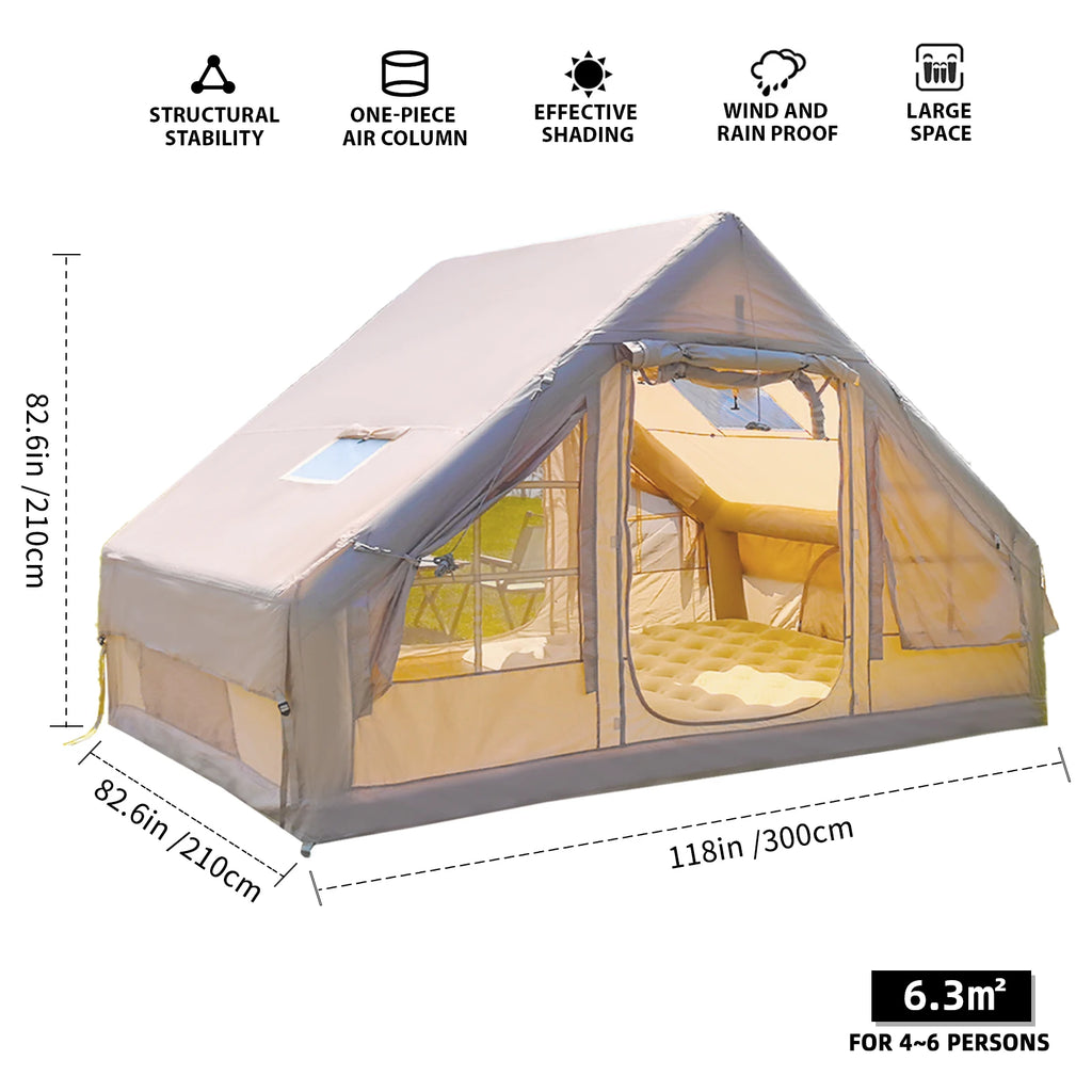 Inflatable Tent for Camping with Hand Pump Blow Up Tent Glamping Tent 4 Season Air Tent, Easy Setup Waterproof Outdoor Oxford