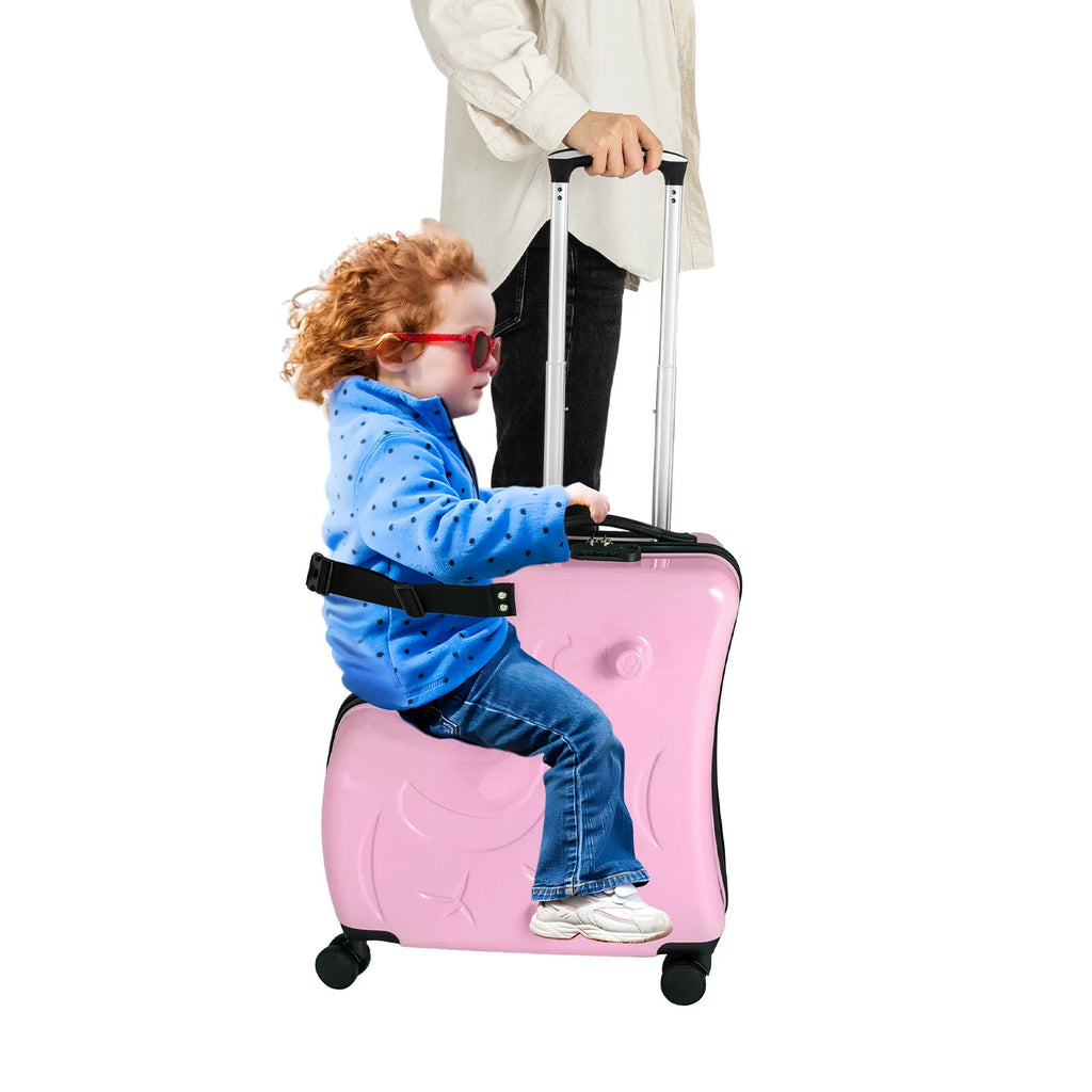 Horse Shaped Pink Luggage Case Kids Ride-On Roll Suitcase Luggage Bags Wheeled Trolley Lugg ≤30kg for Children Aged 3-6