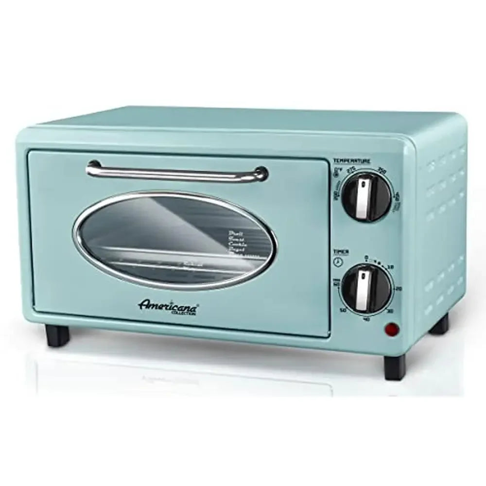50's Retro Countertop Toaster Oven Mint Accents Bake Toast 8" Pizza Temperature Control Accessories Included Vintage Art Deco