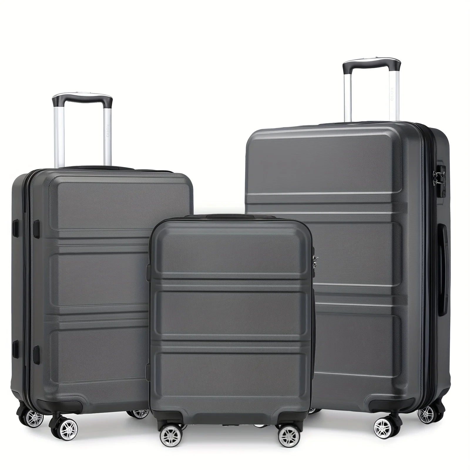 Kono 3-Piece Travel Suitcase Set, Hard Shell Luggage with TSA Lock, 20" 24" 28", Lightweight, 360° Wheels