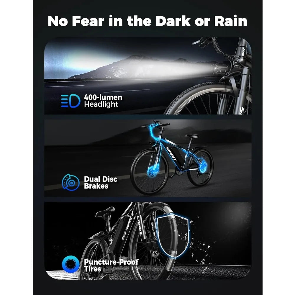 Electric Bike for Adults, 1500W Peak Mountain Ebike with 28 MPH, 65 Miles Range, 7 Speeds, 48V 10Ah Removable Battery Ebike