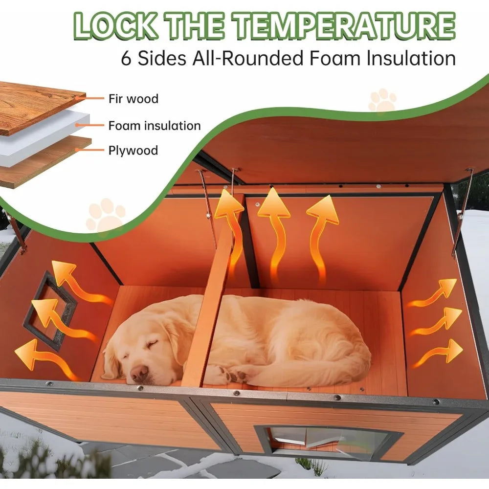 extra large dog house outdoor weatherproof dog shelter large wooden insulated houses with upgrade anti-chewing iron frame