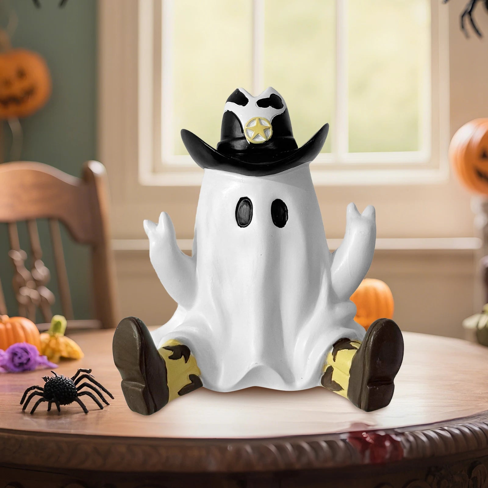 Cowboy Specter Statue Ornaments with Boots Halloween Ghost Ornaments Funny Specters Ornaments for Home Porch & Garden