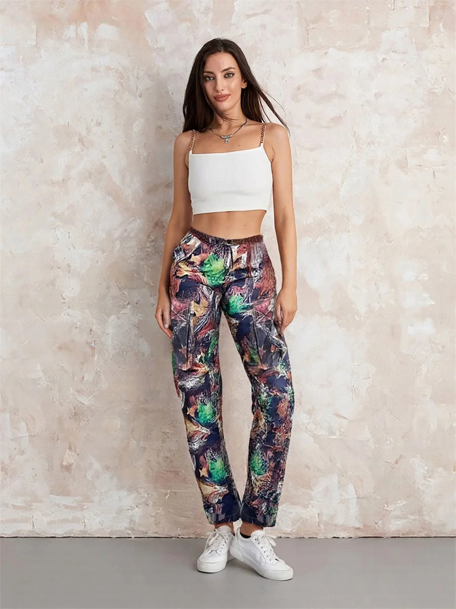 Women s Camo Cargo Joggers with High Waist and Flap Pockets - Stylish Parachute Sweatpants for a Trendy Look