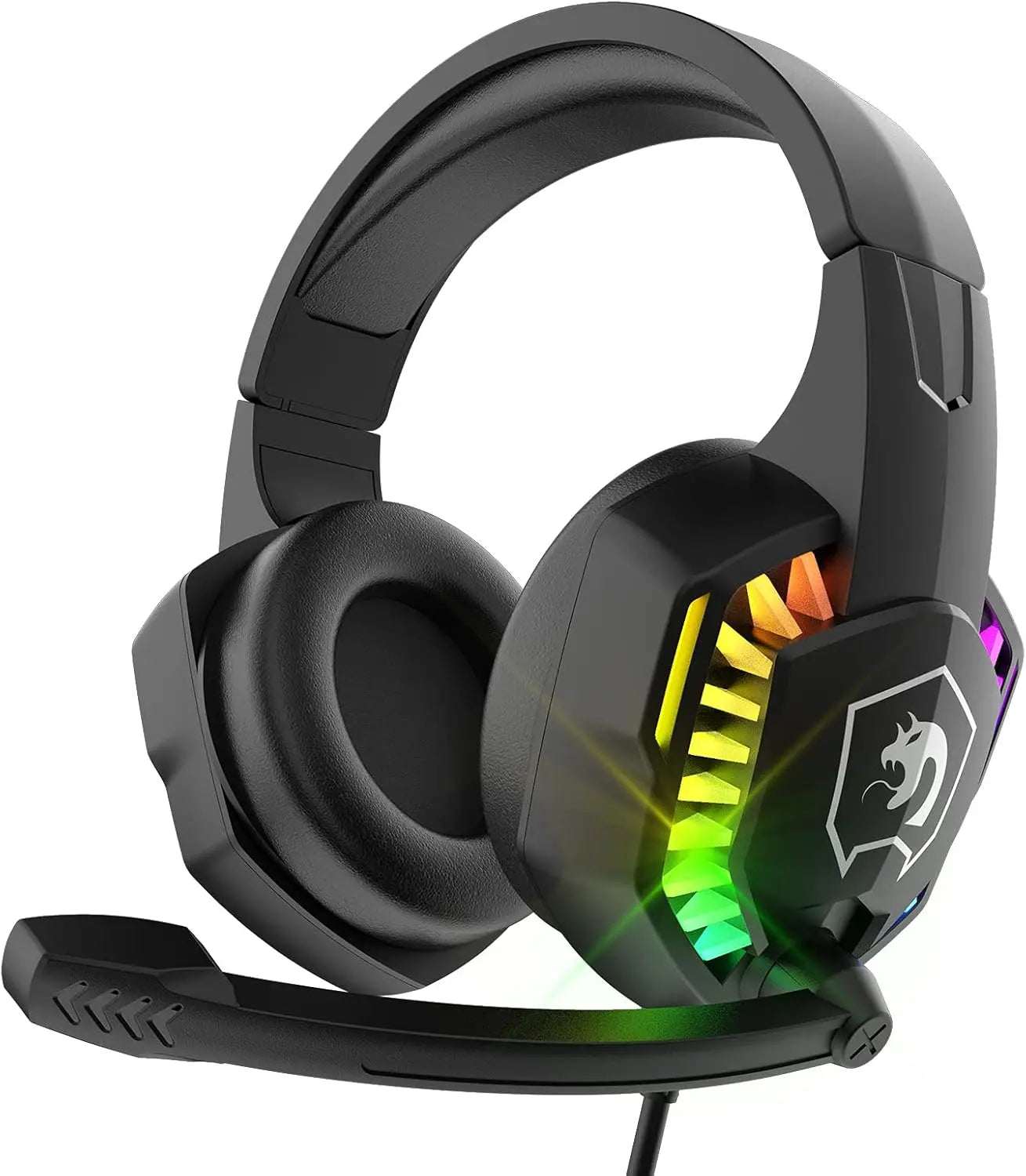Wired Gaming Headset RGB Backlight Retractable Noise Isolating Microphone Stereo Sound Deep Bass Memory Foam Earmuff Headphone