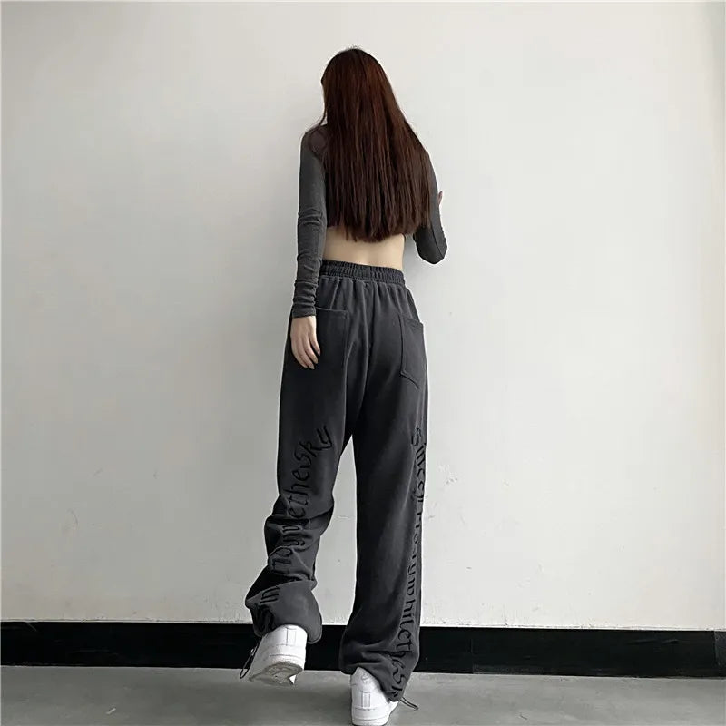 Harajuku Wide Leg Cargo Pants Women Letter Print Punk Streetwear Y2k Pantalones Mujer Korean Fashion Joggers Sweatpants