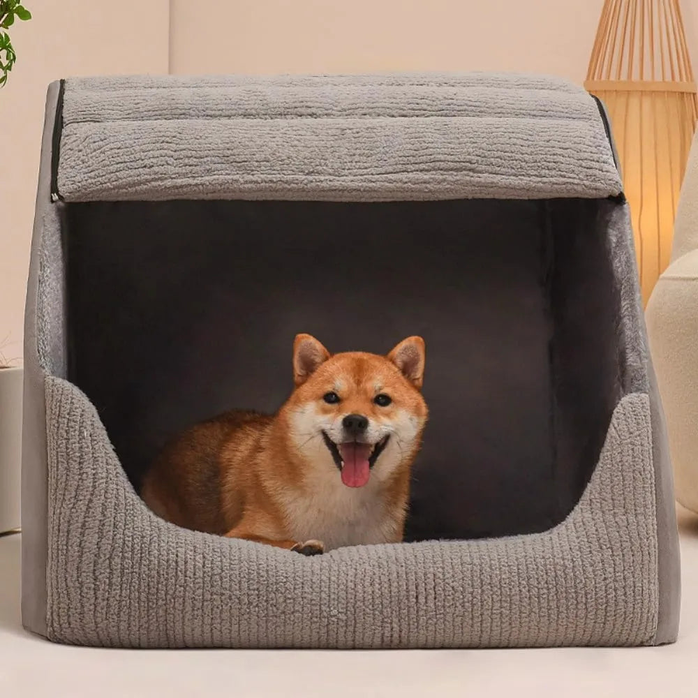 extra large dog bed house, cozy dog house indoor, memory sponge, plush dog cave bed crate cushion with non-slip bottom for mediu