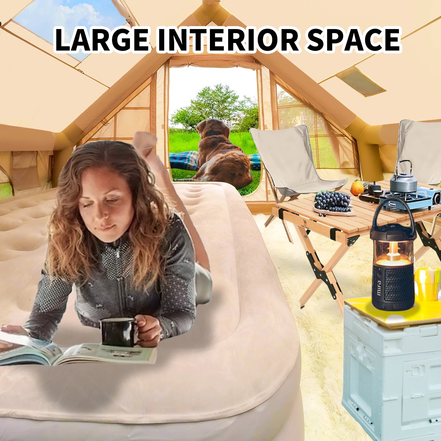 Inflatable Tent for Camping with Hand Pump Blow Up Tent Glamping Tent 4 Season Air Tent, Easy Setup Waterproof Outdoor Oxford