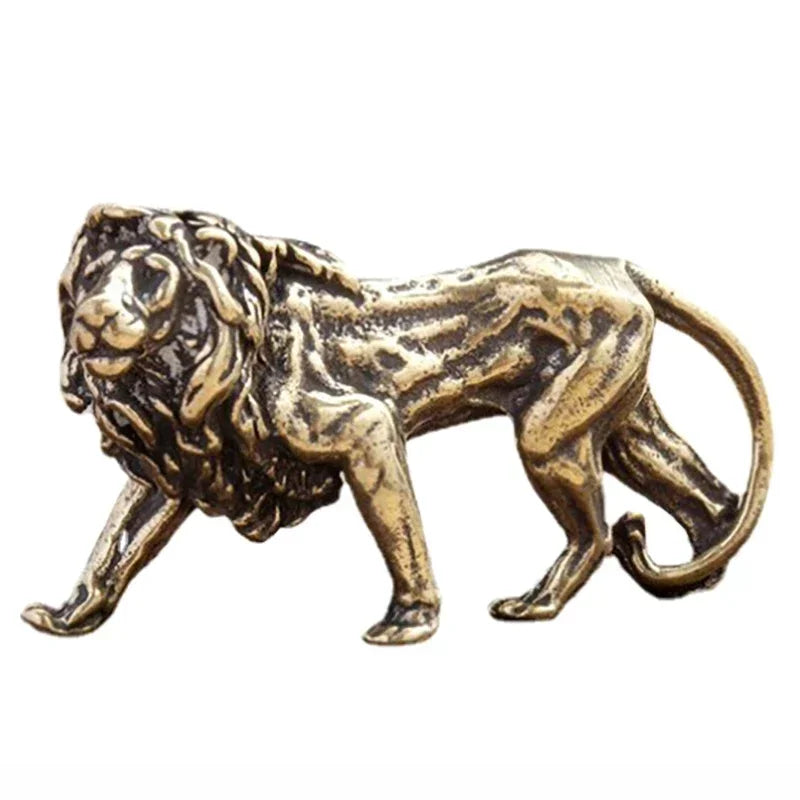 Antique Bronze Lion Statue Small Ornaments Solid Copper Mountain Lions Miniature Figures Brass Sculpture Crafts Decor