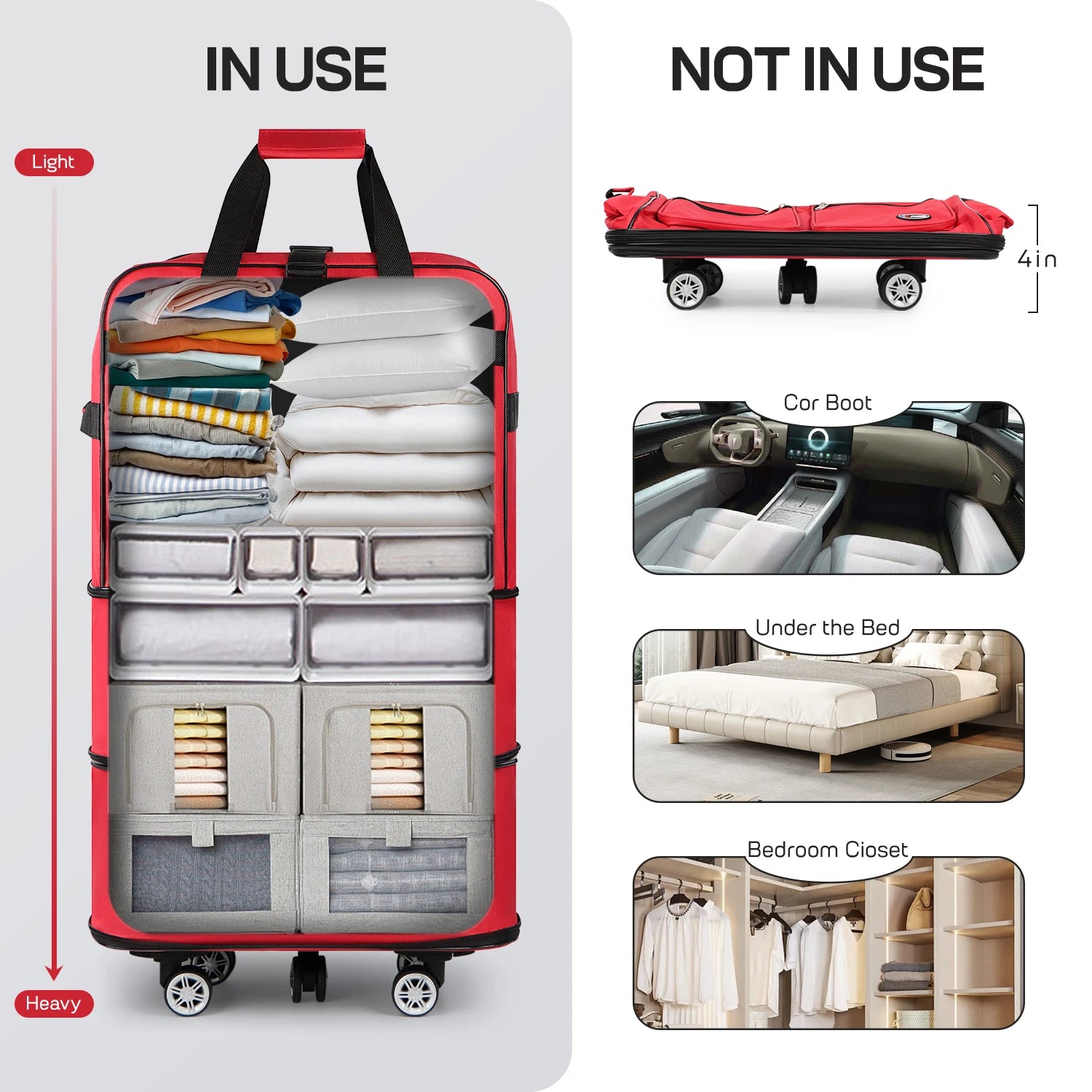 30/36/40 Inch Foldable Expandable Suitcase Bag Water-resistant Large Capacity Rolling Travel Luggage Bag For Moving Storage