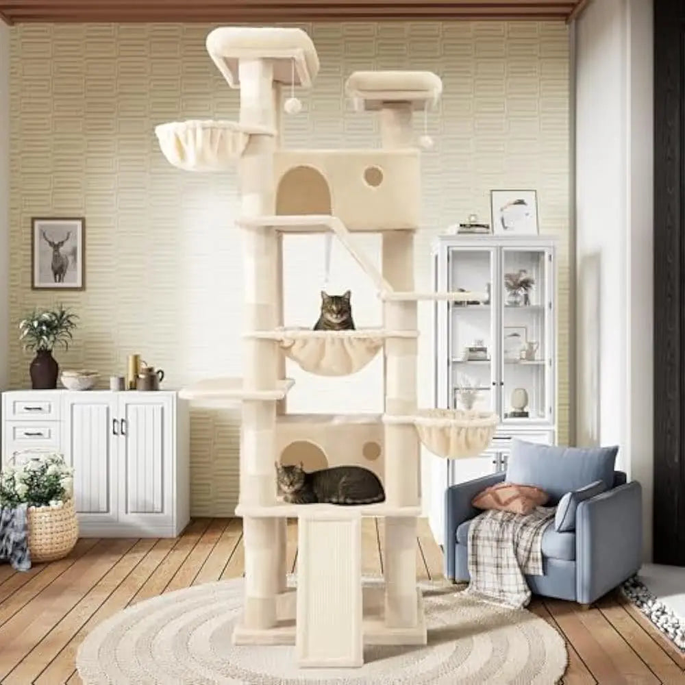 81in Multi-Level Tall Cat Tree Tower Larger Cat Condo Furniture with Hammock, Cozy Pussycat Perches, Sisal Scratching Posts