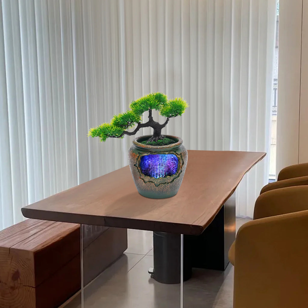 Tabletop Fountain with Waterfall Home Decoration LED Waterfall Fountain Handicraft Furnishings Ideal Gift