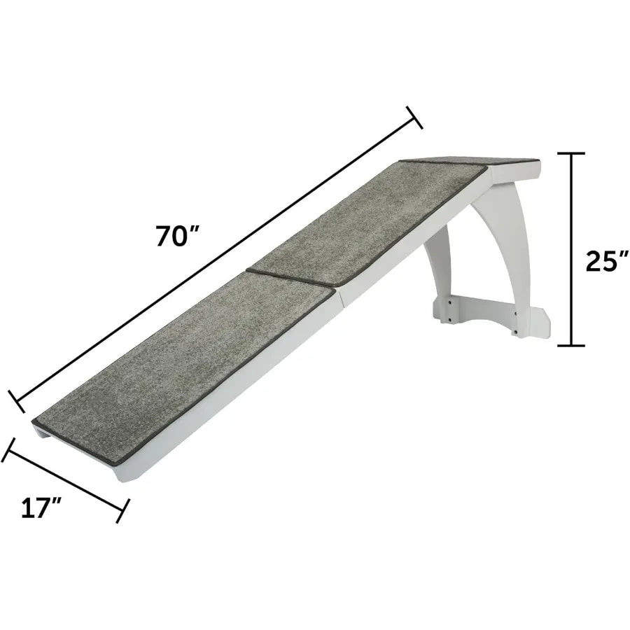 CozyUp Wooden Bed Ramp for Cats Dogs FurnitureGrade with HighTraction Carpet Surface White