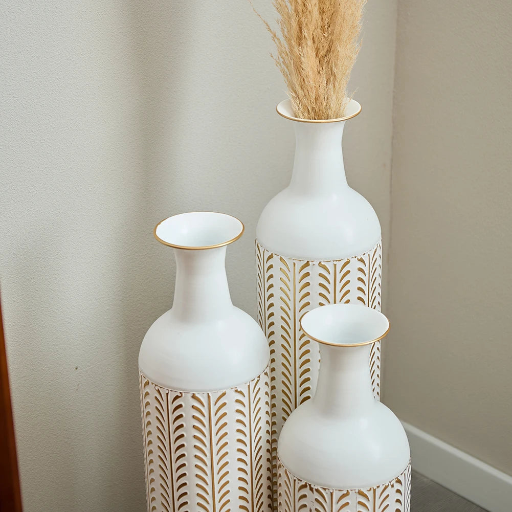 Floor Metal Vase 3-piece Set, Modern Home Metal Decoration Drop-shaped Vase, Big Standing Vase For Living Room Corner Hallway