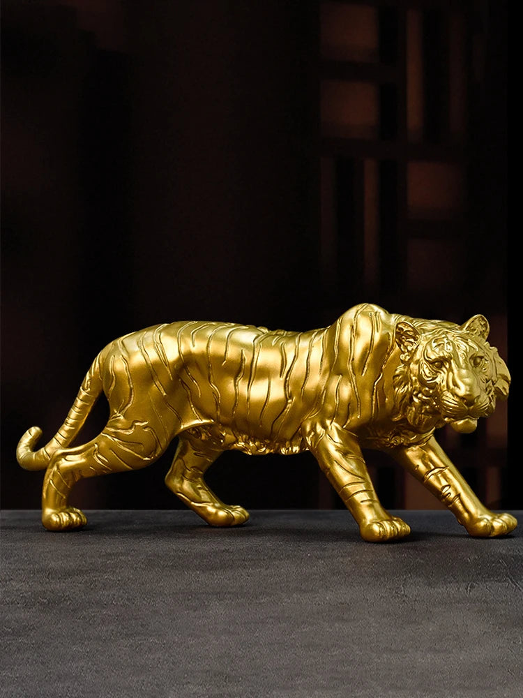 Resin Zodiac Animal Sculpture Ornaments Gold Modern Tiger Sculpture Artworks Christmas Gift Collectibles for Office TV Cabinet