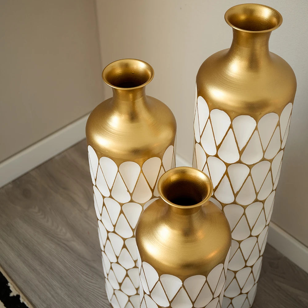 Floor Metal Vase 3-piece Set, Modern Home Metal Decoration Drop-shaped Vase, Big Standing Vase For Living Room Corner Hallway