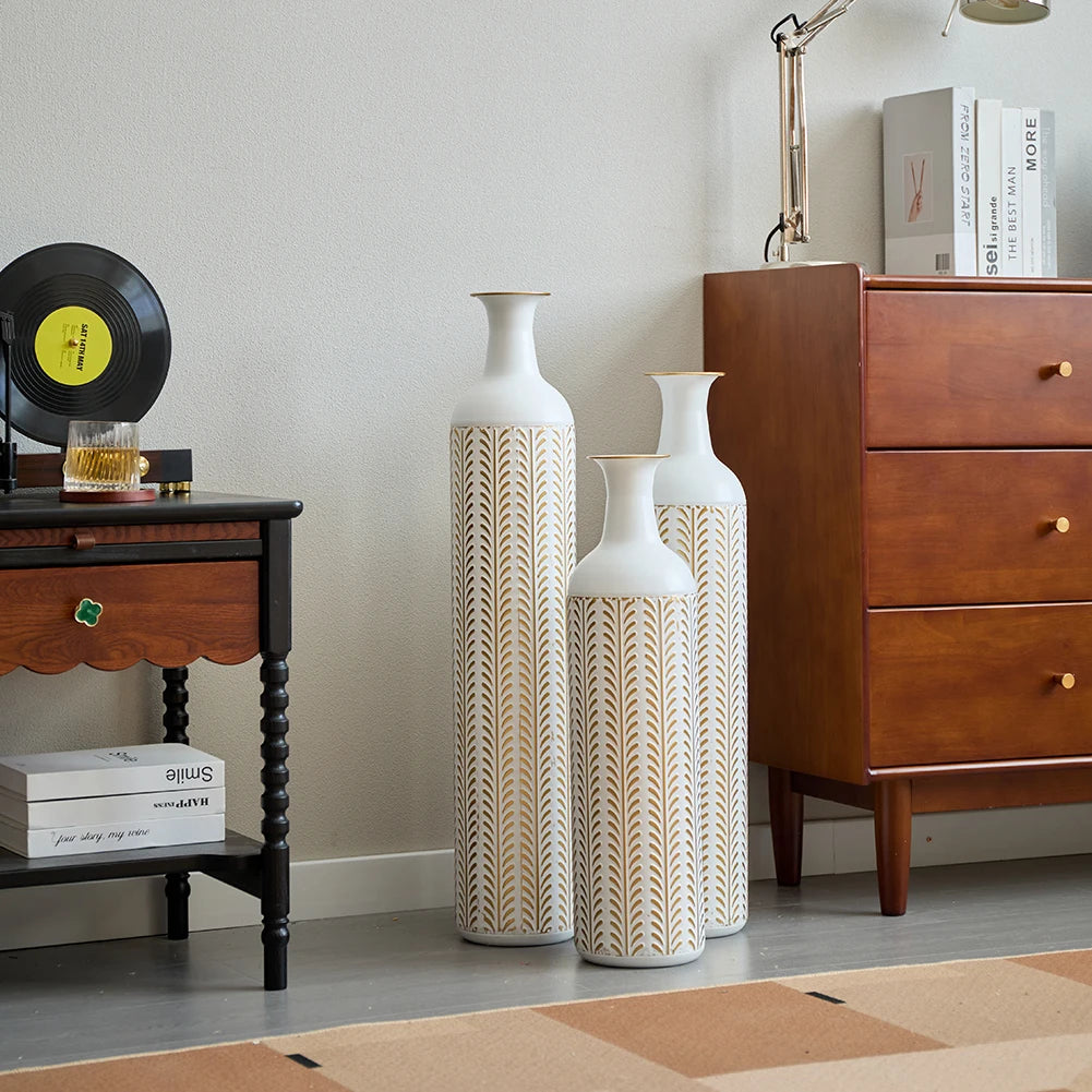 Floor Metal Vase 3-piece Set, Modern Home Metal Decoration Drop-shaped Vase, Big Standing Vase For Living Room Corner Hallway