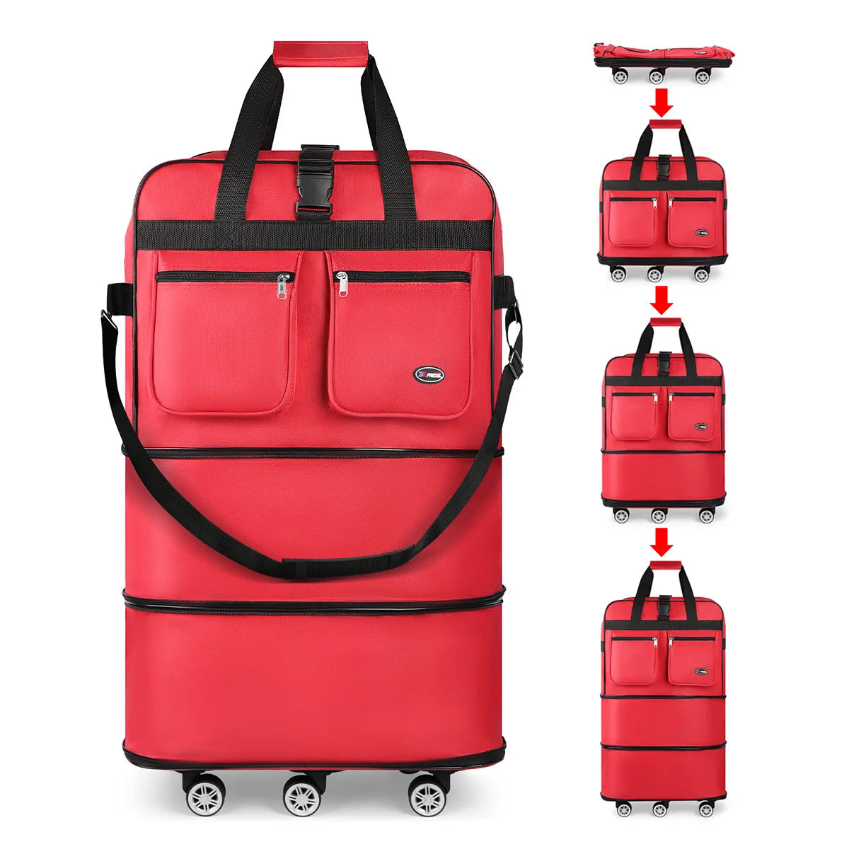 Foldable Travel Bag Hand Carry Duffel Bag with Wheels Expandable Rolling Travel Bag Large Capacity Waterproof Luggage Bag