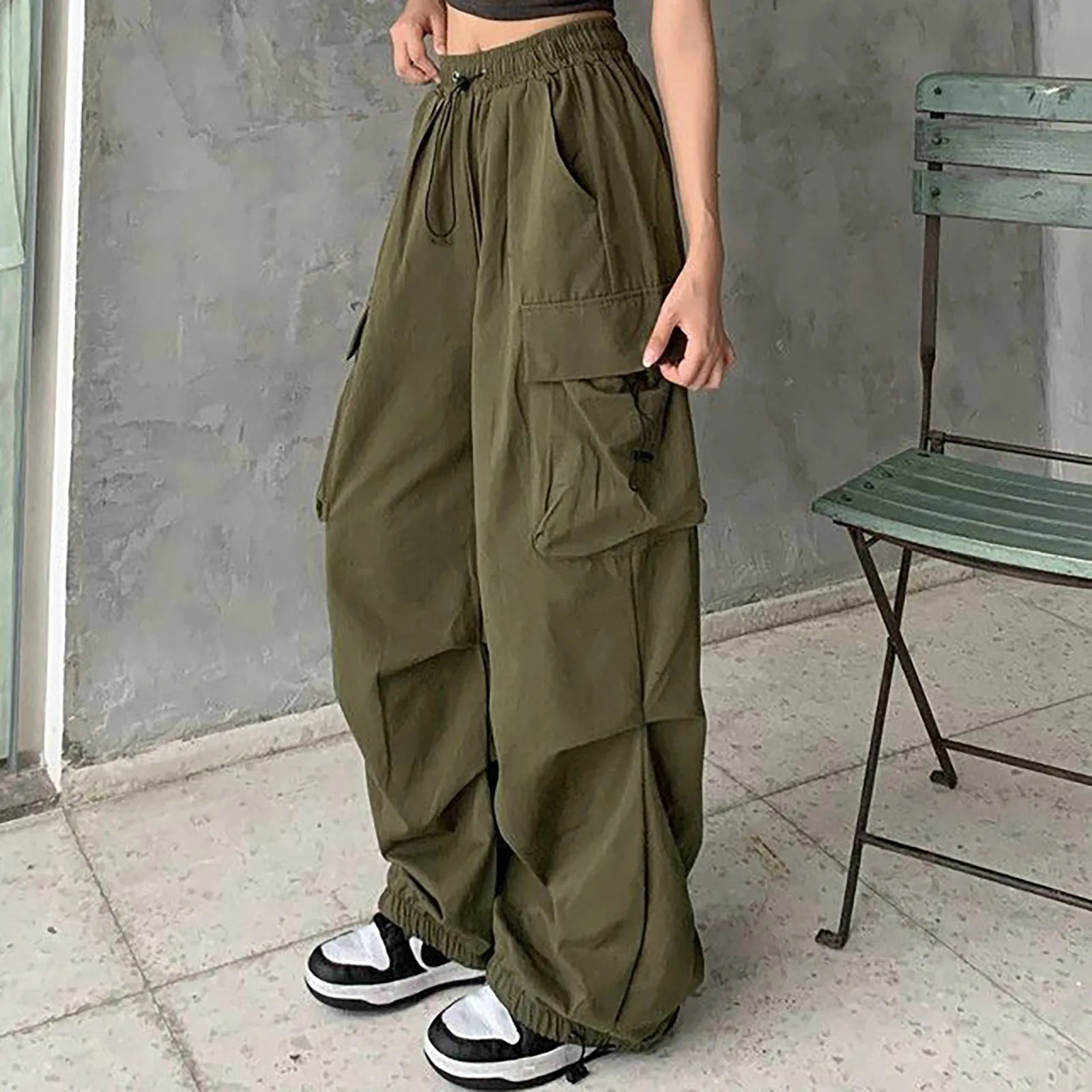 Women Pants Casual Low Waist Drawstring Sweatpant Solid Drawstring Parachute Trousers Oversized Pants Jogger Women'S Pants