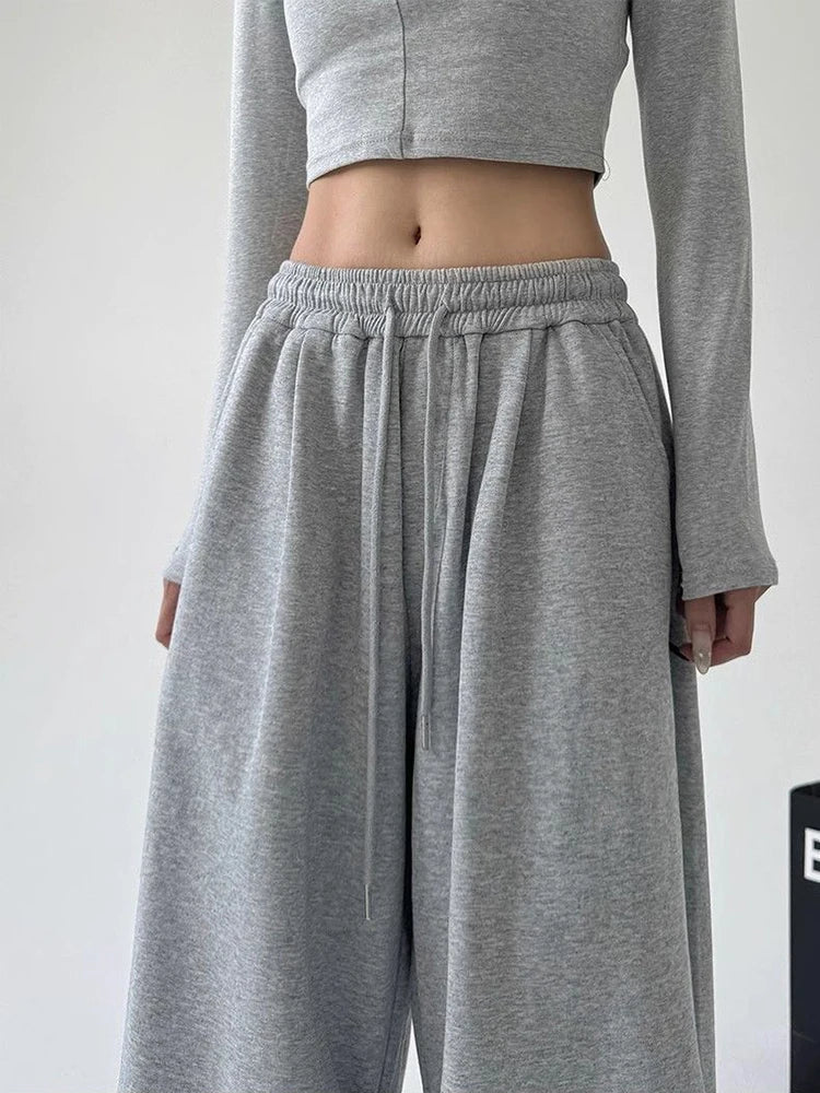 Y2K Harajuku Wide Leg Sweatpants Women Streetwear Baggy Oversize Gray Sports Pants High Waist Drawstring Casual Joggers Trousers