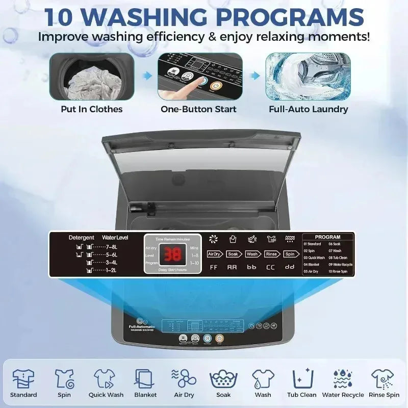 PMD4-Nictemaw Portable Washing Machine,17.8Lbs Capacity Full-Automatic Portable Washer,2.4Cu.ft Washer,