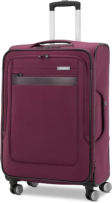 expandable softside luggage with spinner wheels, medium expandable spinner, light plum