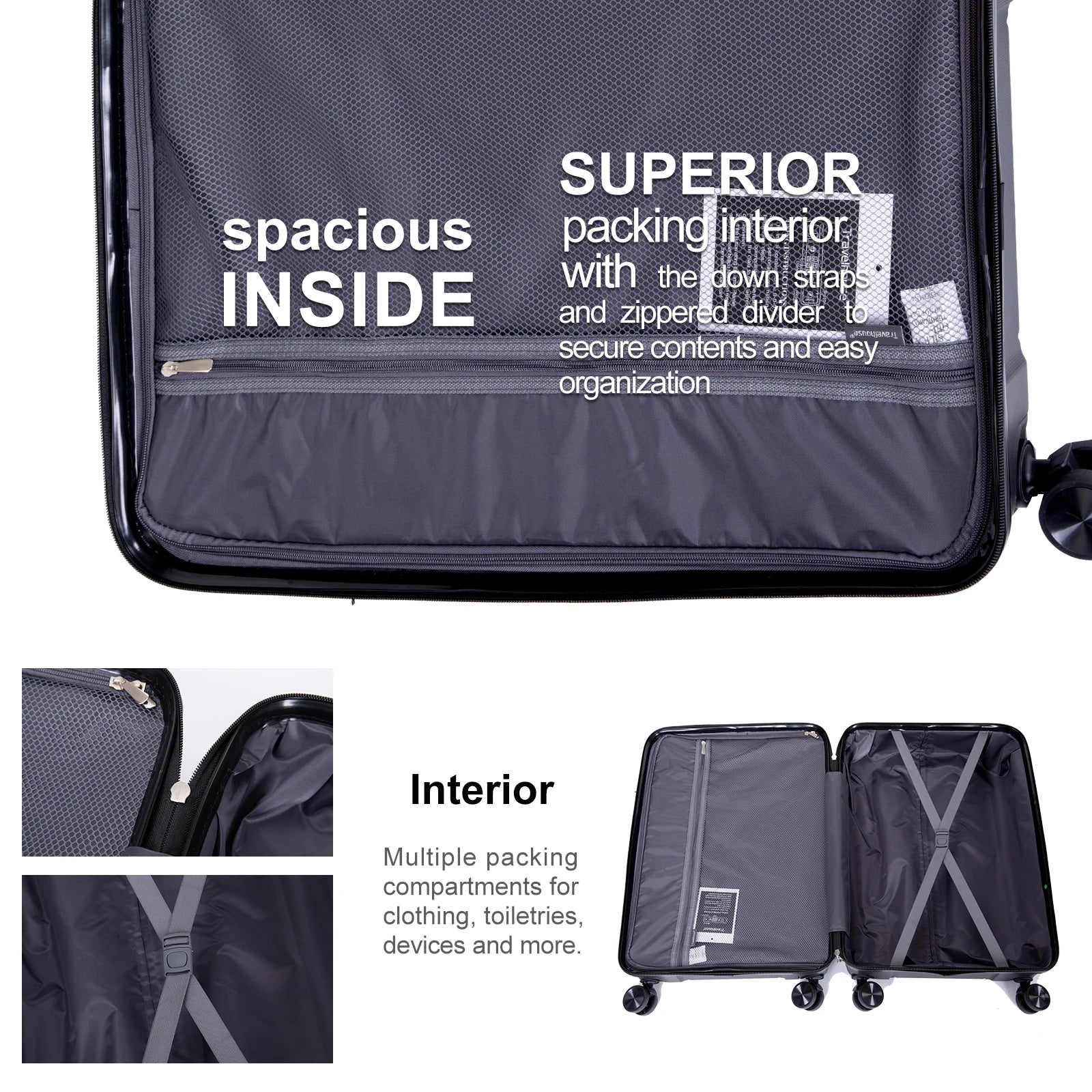 Travelhouse Hardside Luggage Set 3-Piece with Spinner Wheels, TSA Lock, Hardside Travel Suitecase PP Lightweight