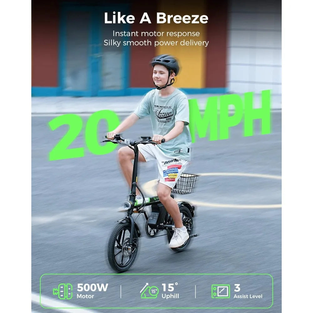 Electric Bike 500W Motor, 20 mph Folding Ebike, Adult Electric Bicycles | with Smart Uphill | 280.8Wh/374.4Wh Battery