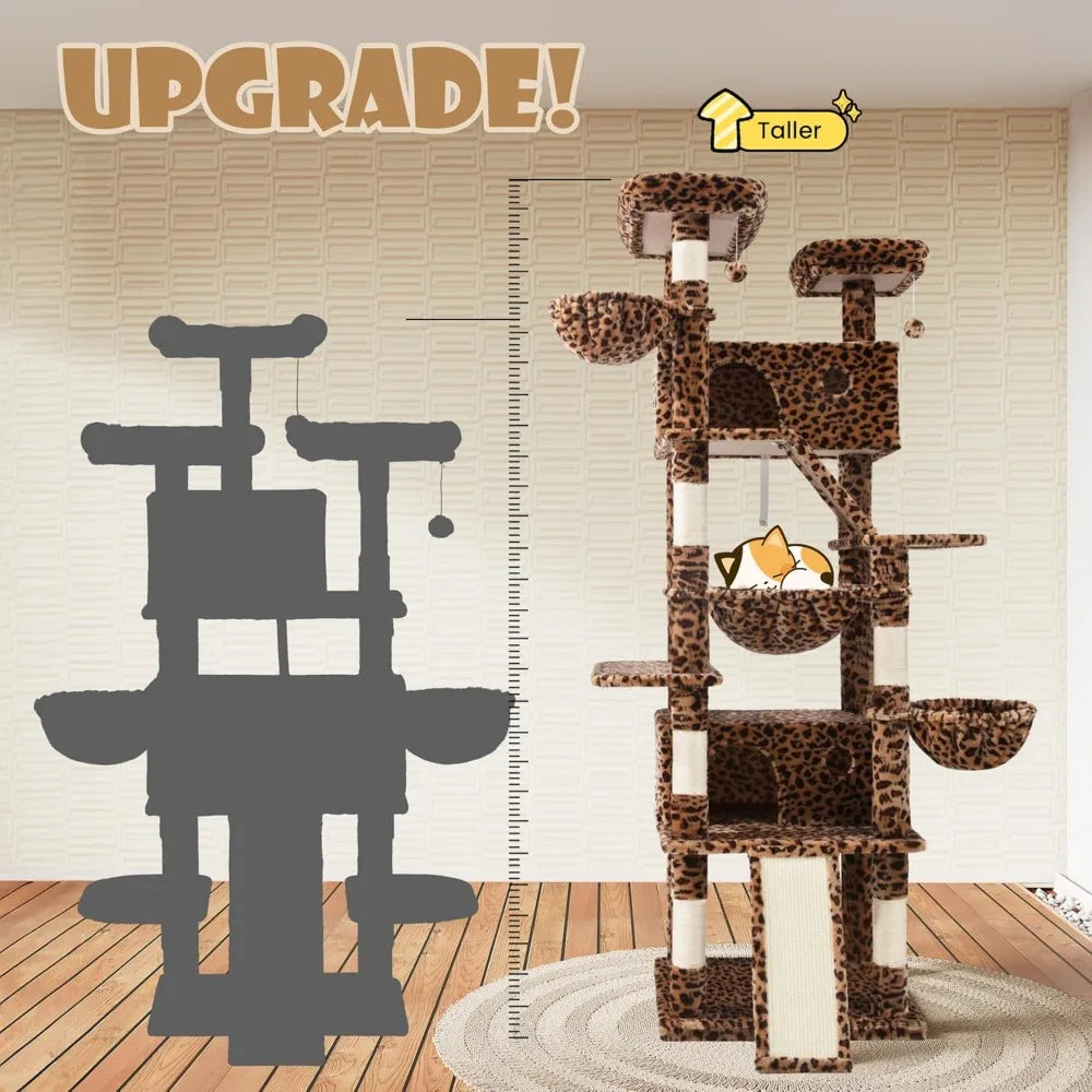 81in Multi-Level Tall Cat Tree Tower for Indoor Kitties/Larger Cat Condo Furniture with Hammock/Cozy Pussycat Perches/Sisal Scr