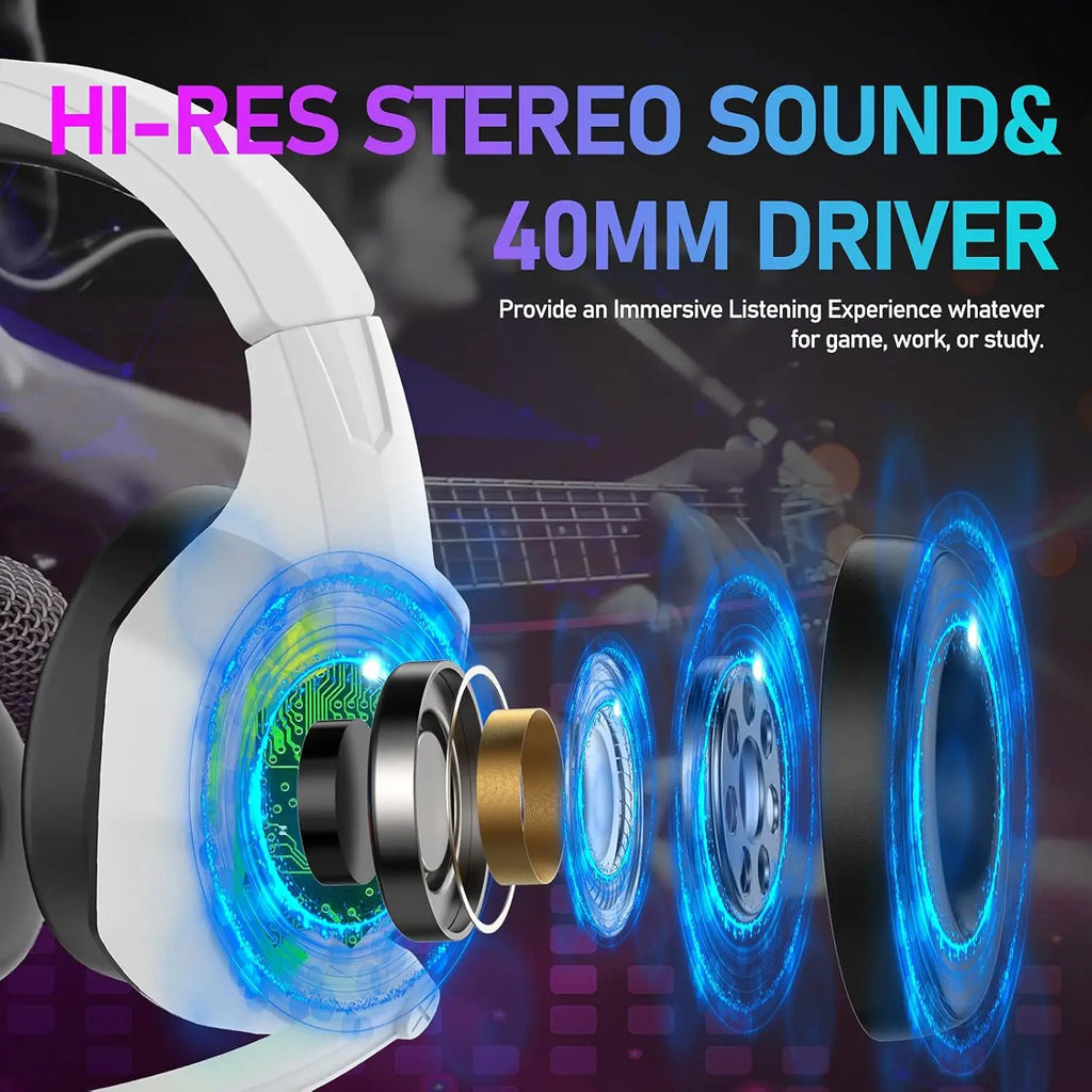 Wired Gaming Headset RGB Backlight Retractable Noise Isolating Microphone Stereo Sound Deep Bass Memory Foam Earmuff Headphone